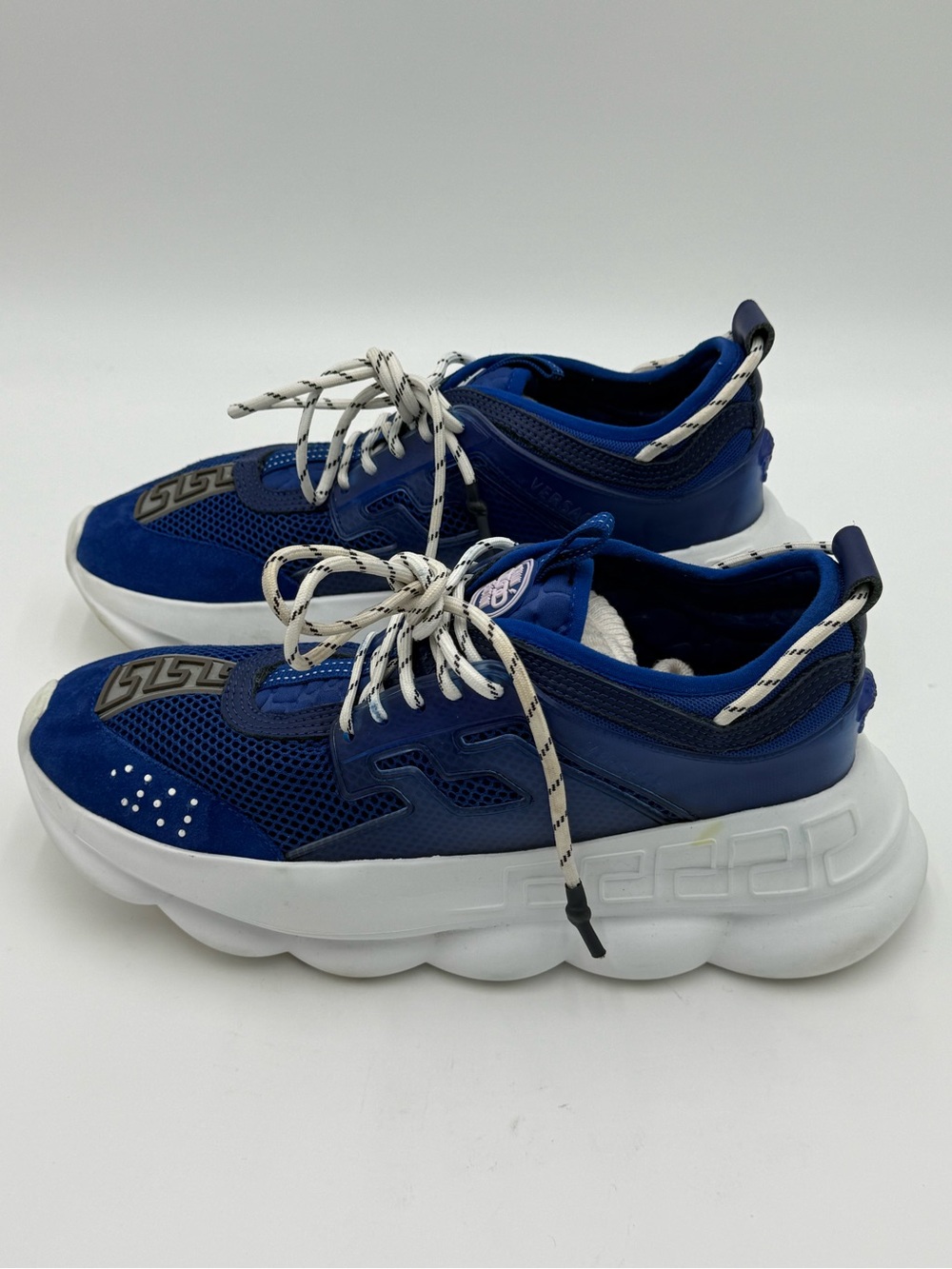 Versace Chain Reaction Sneakers Blue Mesh Suede Luxury Low Top Luxury Size 12 - Picture 4 of 10